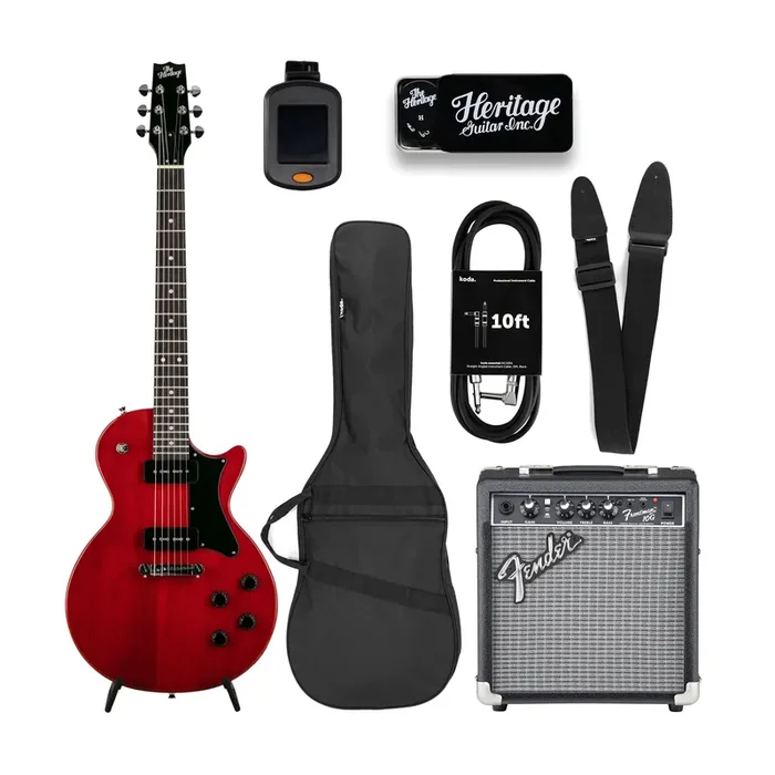 Heritage Ascent Collection H-137 P90 Electric Guitar Bundle, Vintage Cherry