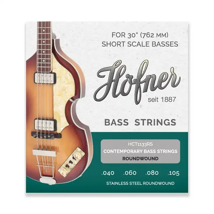 Hofner Contemporary Stainless Steel 40-105 Bass Guitar Strings, Short Scale