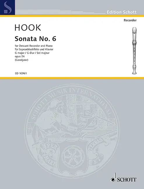 Hook Sonata No. 6 in G Major for Descant Recorder and Piano