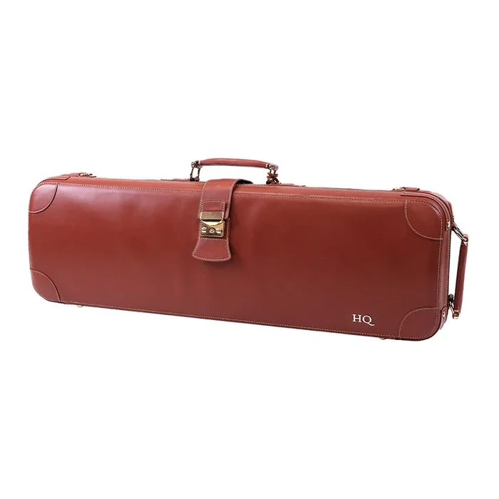 HQ Prestige Italian Leather Oblong Violin Case – Brown with Carbon-Fibre Shell and Gold Fittings