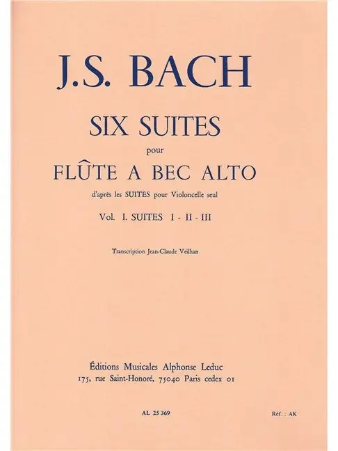 J. S. Bach Six Suites – Volume 1 for Alto Recorder