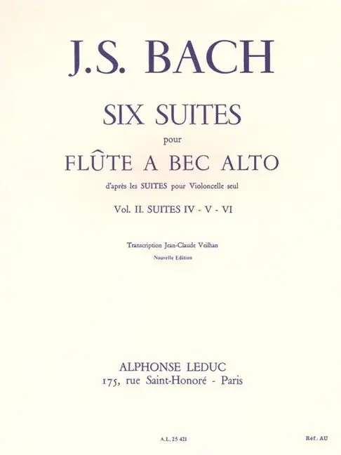 J. S. Bach Six Suites – Volume 2 for Alto Recorder