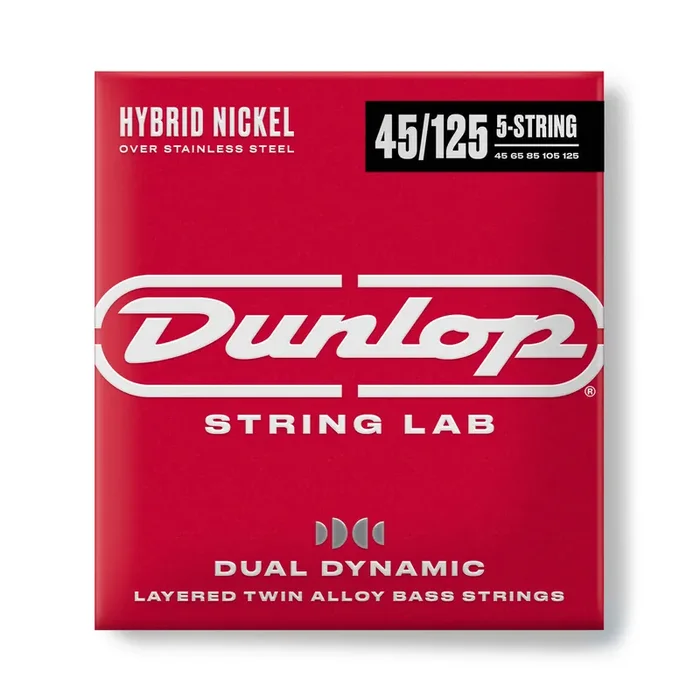 Jim Dunlop Dual Dynamic Hybrid Nickel-Steel 45-125 5-String Bass Guitar Strings, Long Scale