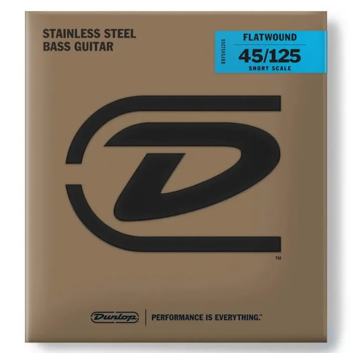 Jim Dunlop Flatwound Stainless Steel 45-125 5-String Bass Guitar Strings, Short Scale
