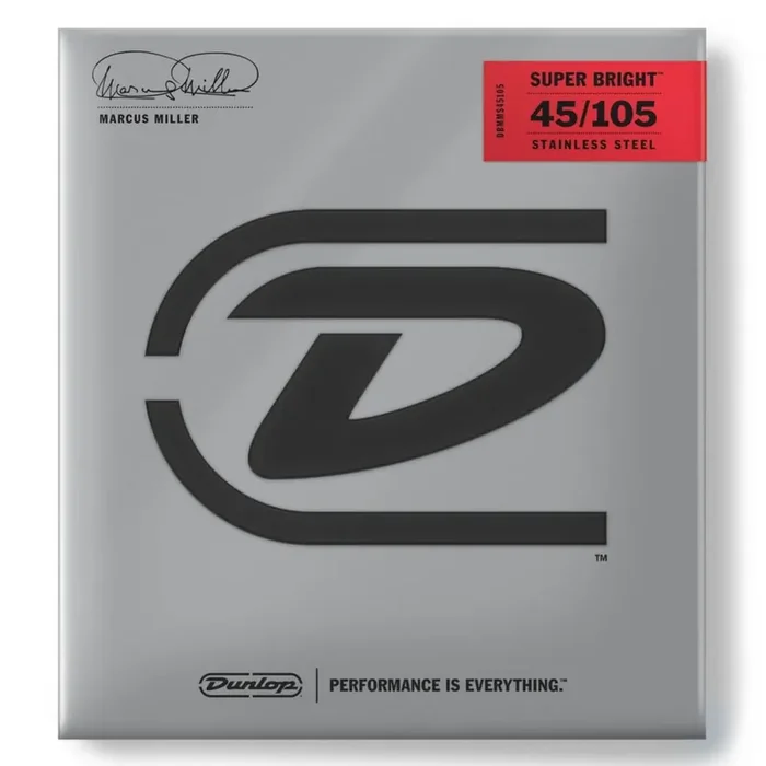 Jim Dunlop Marcus Miller Super Bright Stainless Steel 45-105 Bass Guitar Strings, Long Scale