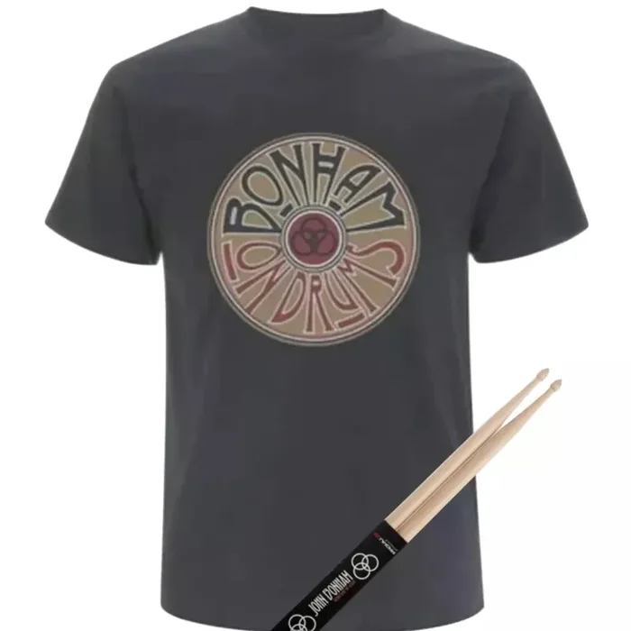 John Bonham Signature Drum Sticks & T Shirt Led Zeppelin Drummer Gift Pack