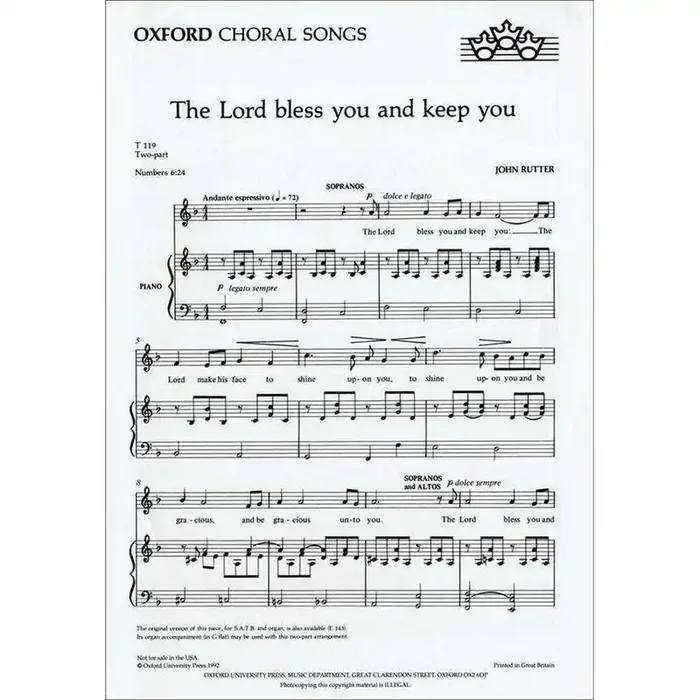 John Rutter The Lord Bless You and Keep You (for Vocal (SA) and Piano)