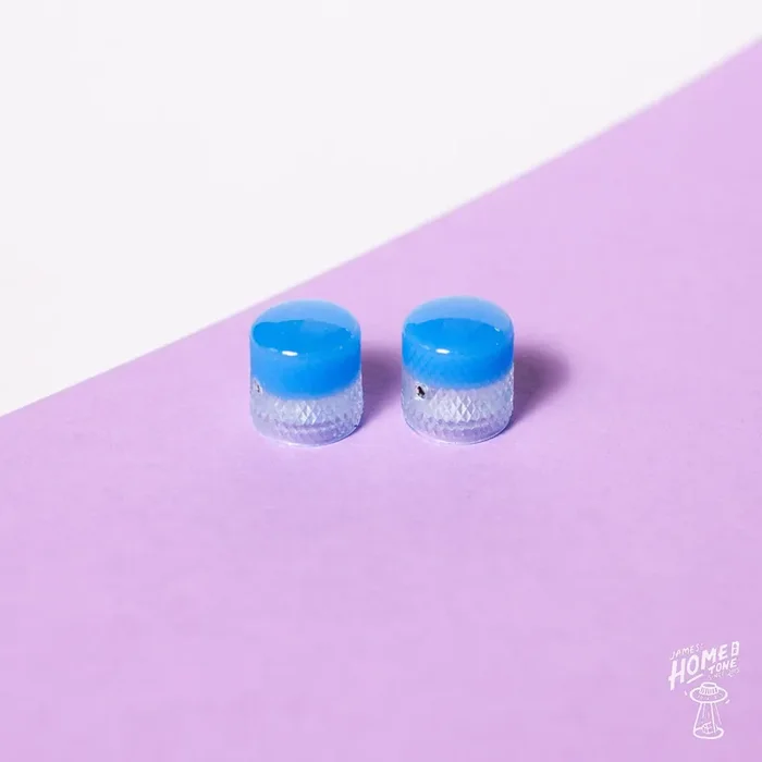 Knob Head custom – Blue/clear knurled set-screw control knob duo