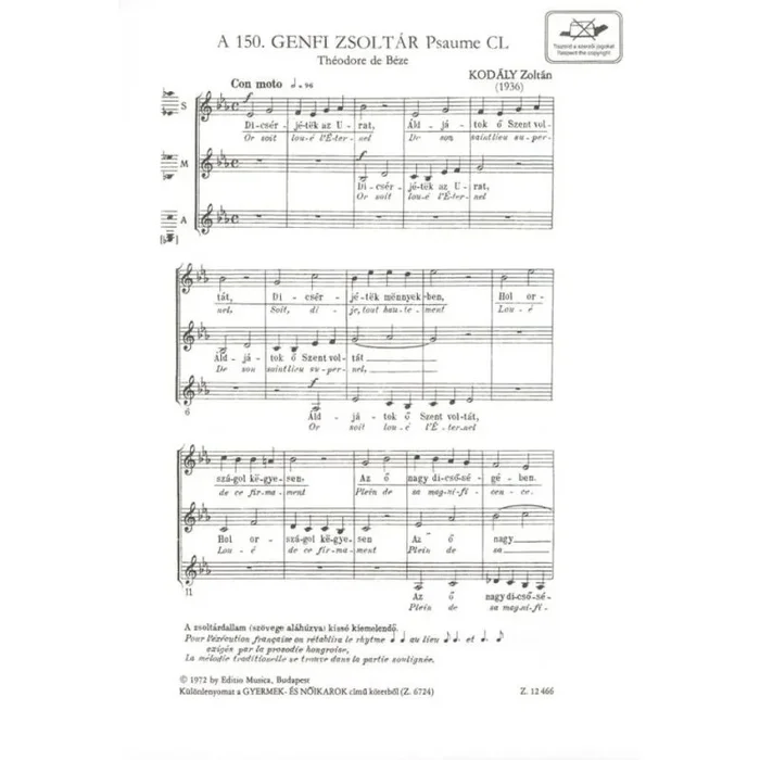 Kodály, Zoltán – Geneva Psalm 150