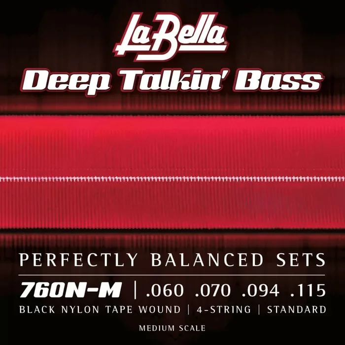 La Bella Deep Talkin‘ Bass Black Nylon Tapewound 60-115 Bass Guitar Strings, Medium Scale [760N-M]