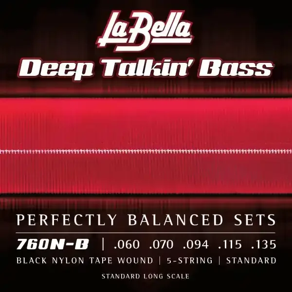 La Bella Deep Talkin‘ Bass Black Nylon Tapewound 60-135 5-String Bass Guitar Strings, Long Scale [760N-B]