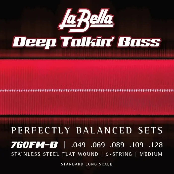 La Bella Deep Talkin‘ Bass Flatwound Stainless Steel 49-128 5-String Bass Guitar Strings [760FM-B]