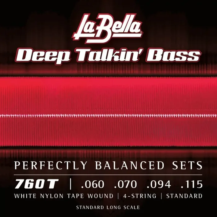 La Bella White Nylon Tapewound 60-115 Bass Guitar Strings, Long Scale [760T]