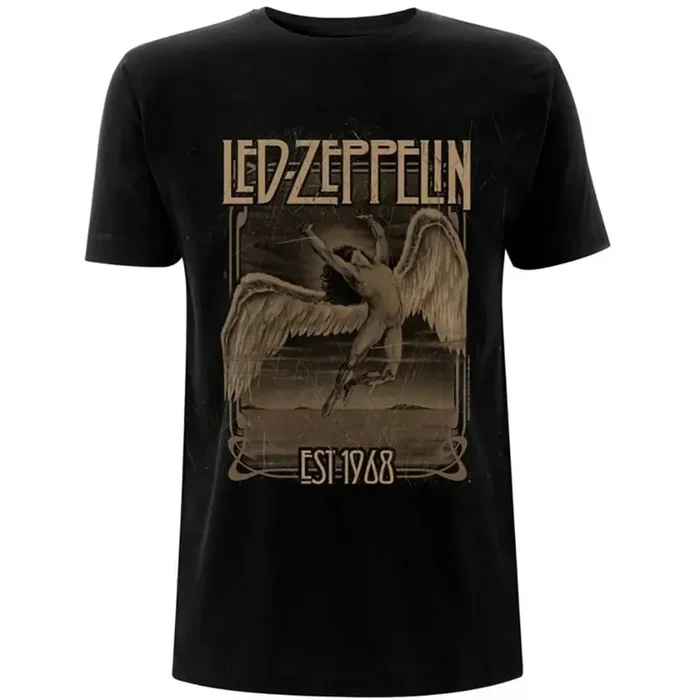 Led Zeppelin Official Band Black T-Shirt Faded Fallen Angel
