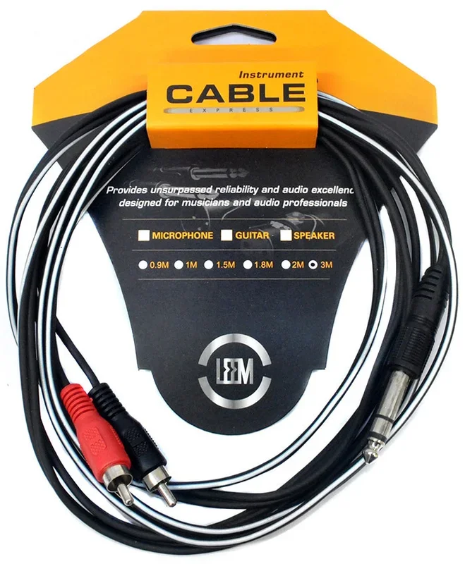 Leem 10ft Y-Cable (1/4″ Straight TRS – 2 x RCA Plugs)