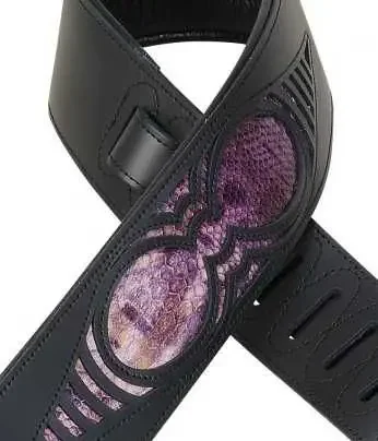 Levy‘s Chrome Tan Black Leather Guitar Strap, Snake Insert 2 1/2 M17WES-PURPLE