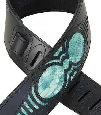 Levy‘s Chrome Tan Black Leather Guitar Strap, Snake Insert 2 1/2 M17WES-TEAL