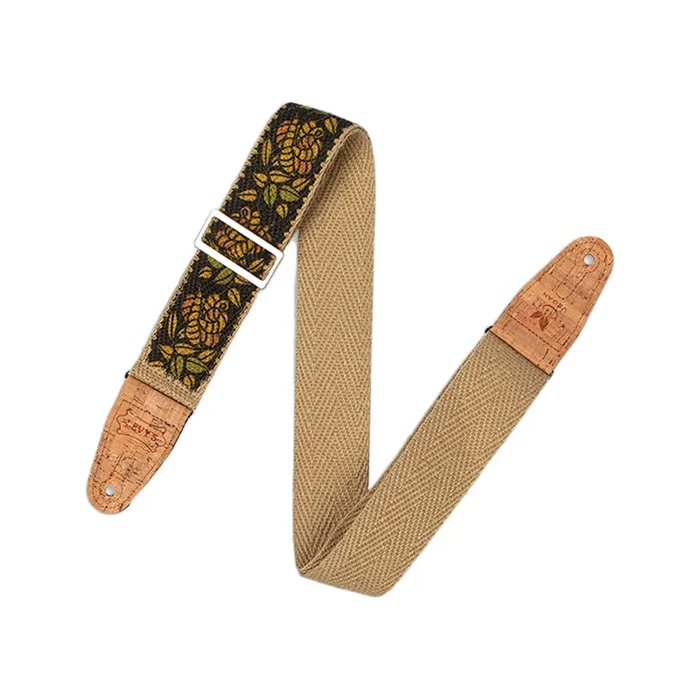 Levy‘s MH8P 2inch Hemp Vegan Guitar Strap, Printed Rosa Motif in Yellow-Orange-Black