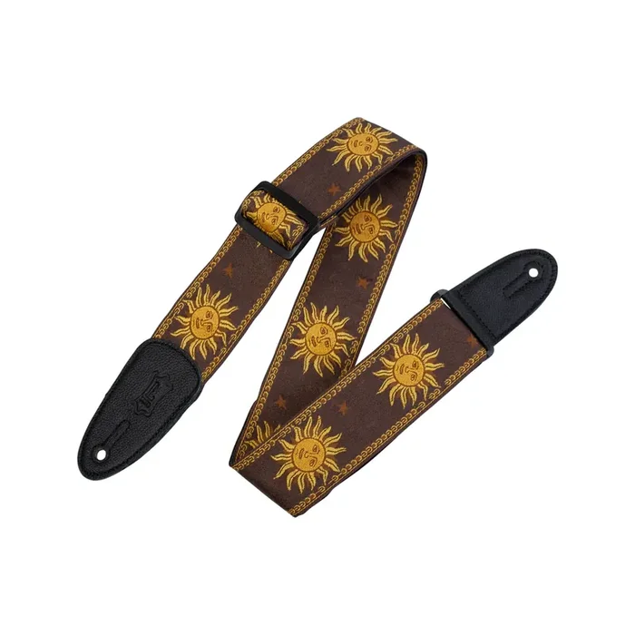 Levy‘s MPJG 2inch Woven Guitar Strap, Yellow-on-Brown Sun Motif