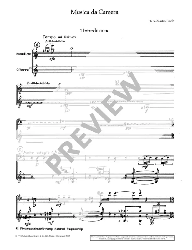 Linde Musica da Camera for Treble Recorder and Guitar