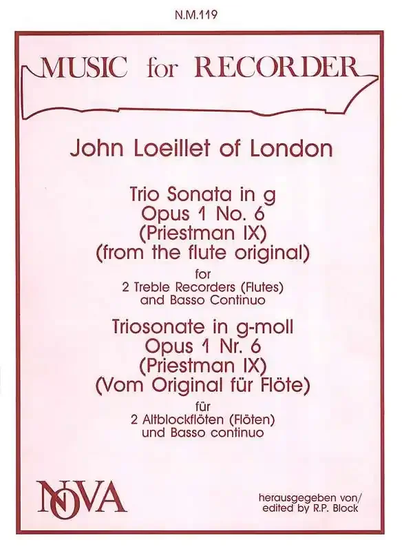 Loeillet Trio Sonata in G Minor for 2 Treble Recorders and Basso Continuo