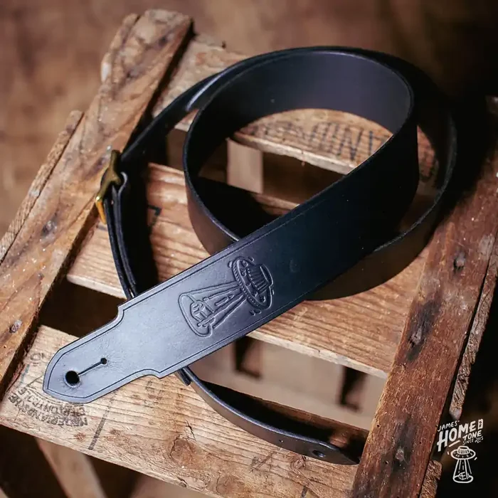 Lost Soul Leather handmade guitar strap – ‘Wolf Pup‘ Black w/Black thread