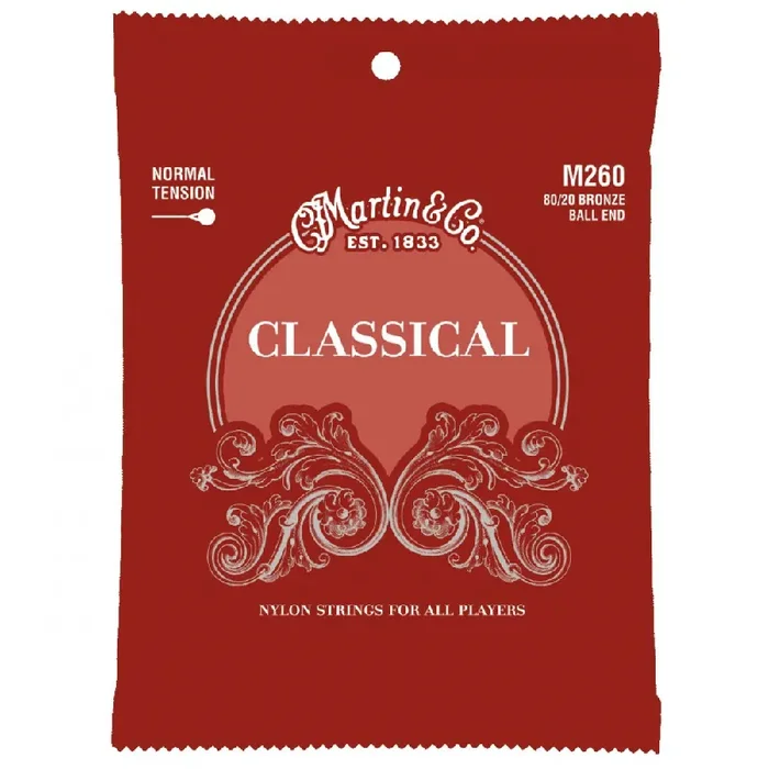 Martin M260 80/20 Bronze Normal Tension Classical Guitar Strings, Ball-End