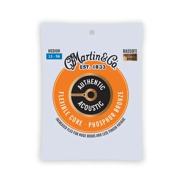 Martin MA550FX Authentic Acoustic Flexible Core Phosphor Bronze Acoustic Guitar Strings, Medium, 13-56