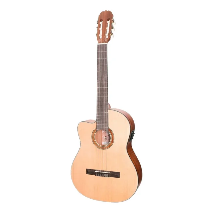 Martinez ‘Natural Series’ Left Handed Spruce Top Acoustic-Electric Classical Cutaway Guitar (Open Pore)