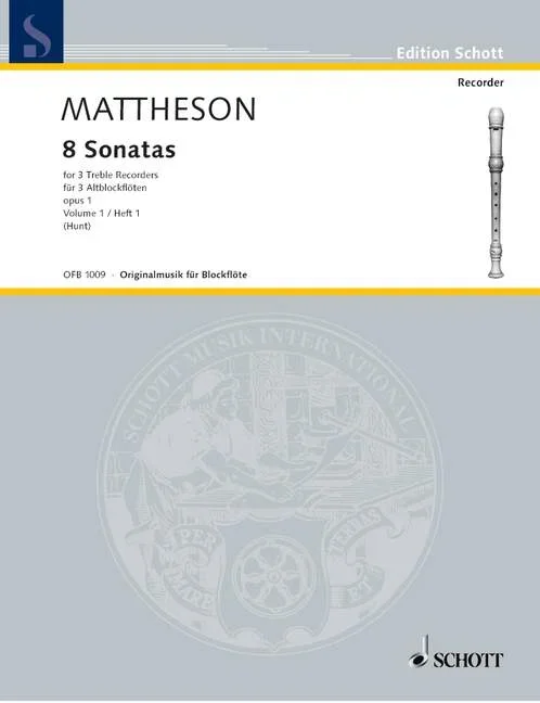 Mattheson, Johann : Mattheson, Johann : 8 Sonatas, No. 3 – 6 – 3 treble recorders – Schott Digital