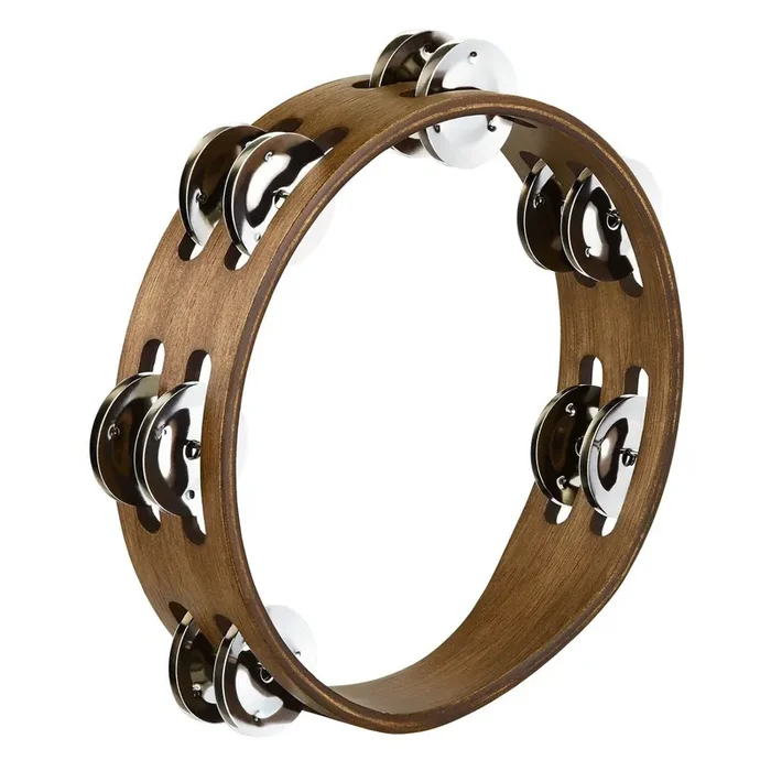 Meinl Compact Tambourine, Double Row, Stainless Steel Jingles, Walnut Brown CTA2WB