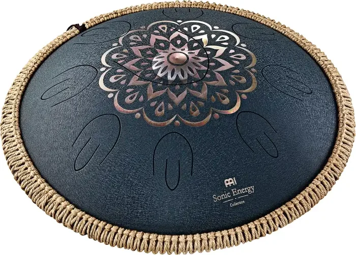 Meinl Sonic Energy Octave Steel Tongue Drum, Navy Blue, Engraved floral design, D Amara, 16″ / 40 cm