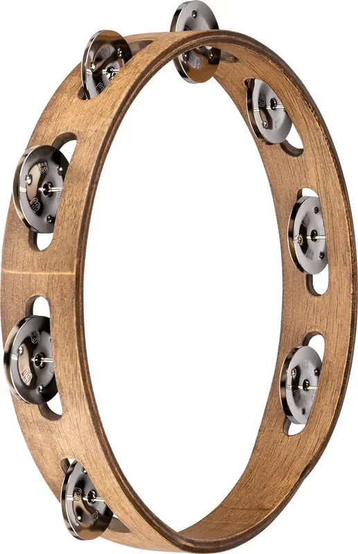 Meinl TA1WB Single Row Wooden Tambourine Stainless Steel Jingles – Walnut Brown