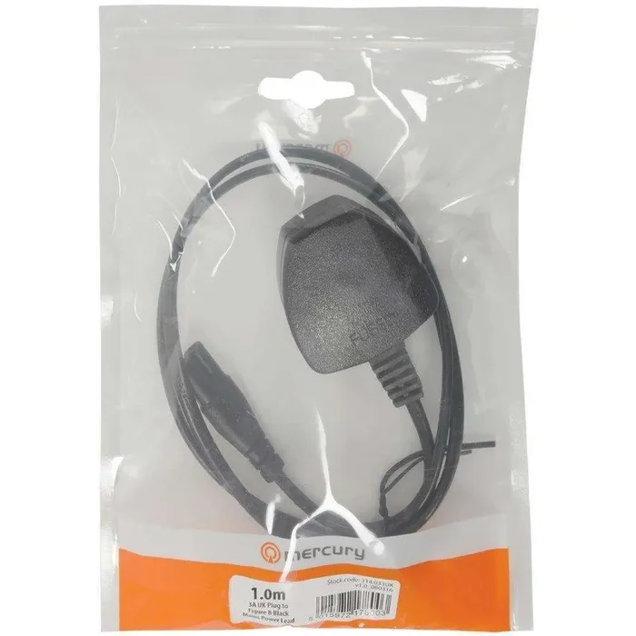 Mercury Figure 8 to 3A UK Plug Mains Power Leads