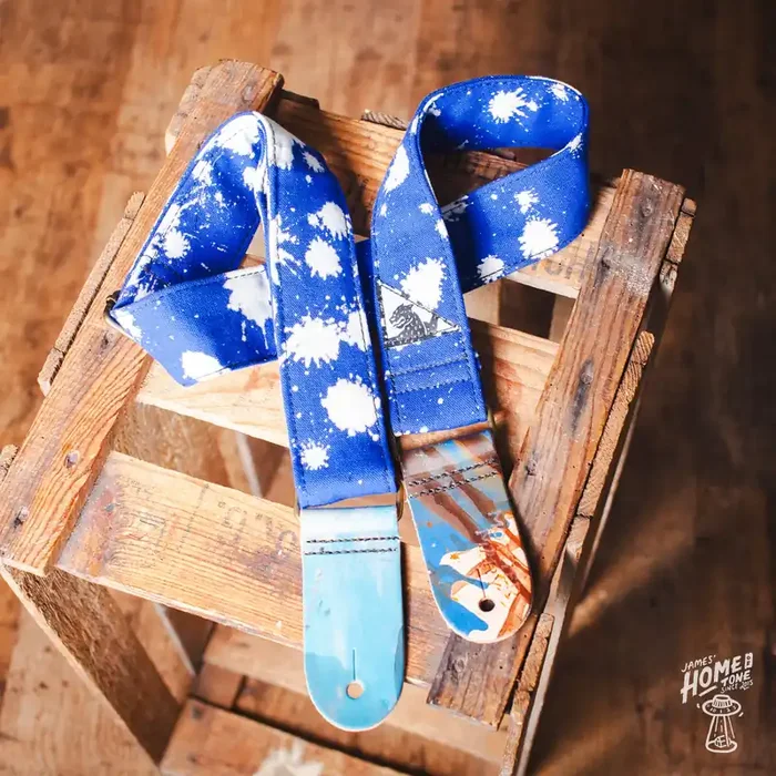 Mother Mary Company handmade guitar strap – ‘Blue Bleached‘