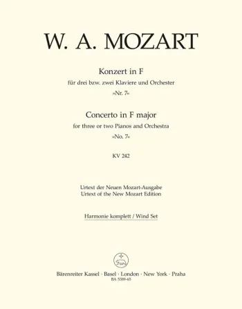 Mozart : Concerto for Piano No. 7 in F (for 2 or 3 Pianos) (K.242) (Urtext). : Wind set: (Barenreiter)