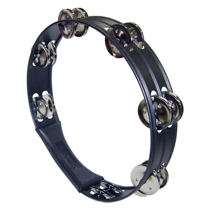 Opus Percussion 10″ Tambourine with Double-Row Jingles in Black