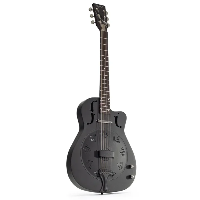Ozark Resonator Guitar Thin Metal Cutaway Electric Black/ Steel