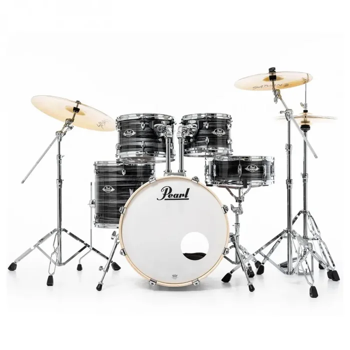 Pearl Export Graphite Silver Twist 5 Piece Drum Kit including Sabian SBR Cymbals (20″, 10″, 12″, 14″, 14″ snare)