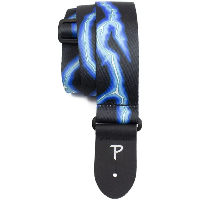 Perris 2″ Polyester “Blue Lightning” Guitar Strap with Leather ends