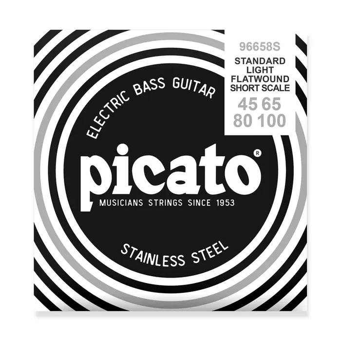 Picato Stainless Steel Flatwound 45-100 Bass Guitar Strings, Short Scale