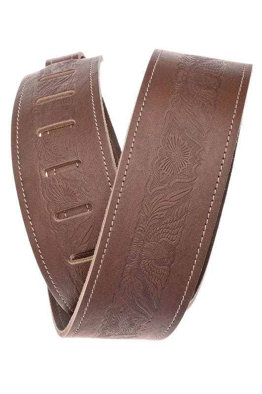 Planet Waves Western Eagle Embossed Leather Guitar Strap, Brown