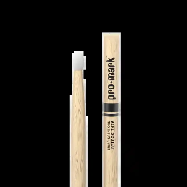 Promark Classic Attack 747B Shira Kashi Oak Drumstick, Oval Nylon Tip