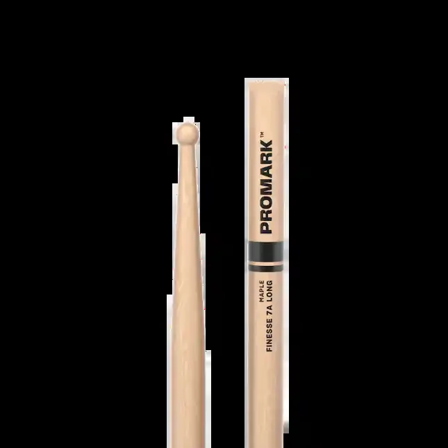 Promark Finesse 7A Long Maple Drumstick, Small Round Wood Tip