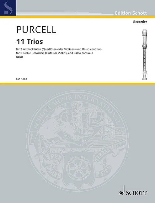 Purcell, Henry : Purcell, Henry : 11 Trios, – 2 treble recorders (flutes, violins) and piano (harpsichord), cello (v