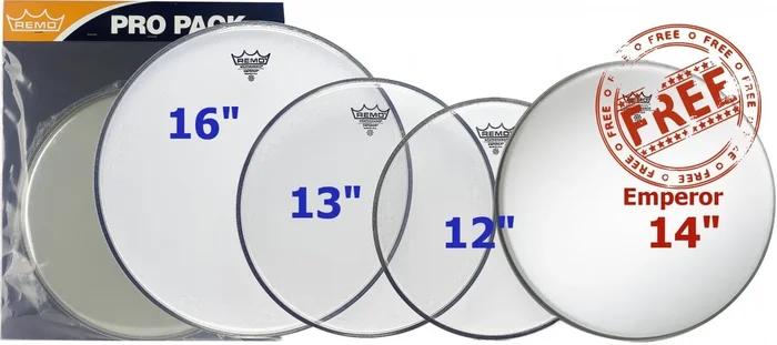 Remo Emperor Drum Head Pro Pack (Clear 12”, 13”, 16” & Free Coated 14”)