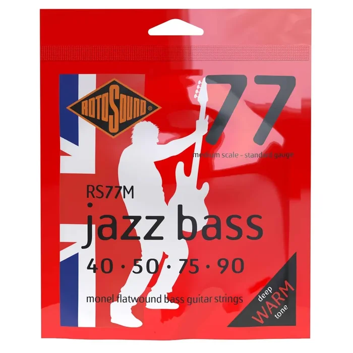 Rotosound Jazz Bass Flatwound Monel 40-90 Bass Guitar Strings, Medium Scale [RS77M]