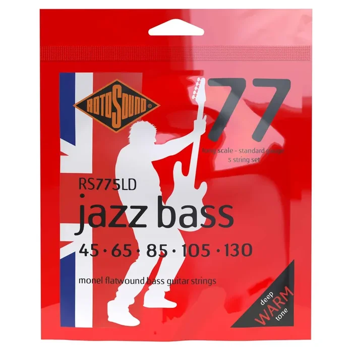 Rotosound Jazz Bass Flatwound Monel 45-130 5-String Bass Guitar Strings, Long Scale [RS775LD]