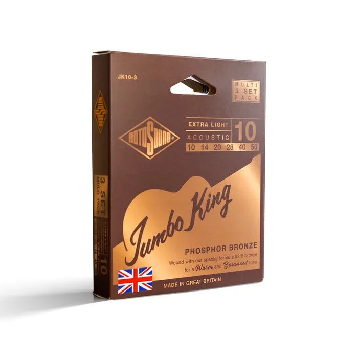 Rotosound Jumbo King Phosphor Bronze 10-50 Acoustic Guitar Strings, 3-Pack