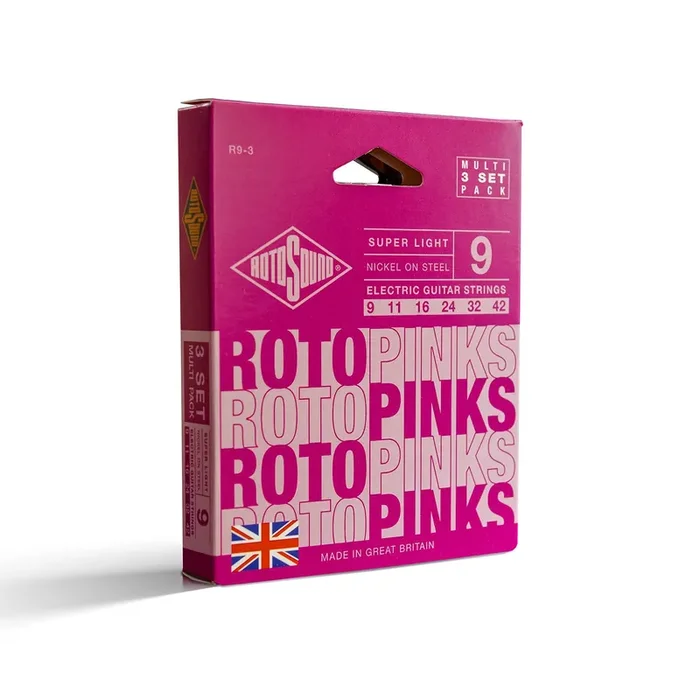 Rotosound ROTO Pinks Nickel Wound 9-42 Electric Guitar Strings, 3-Pack